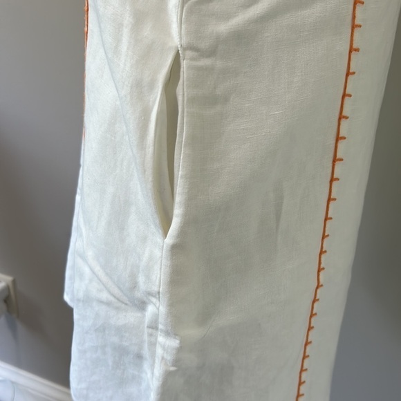 Tory Burch Short Tunic Linen Swim Cover Up White Orange Relaxed Fit Mini Sz S - Picture 6 of 12